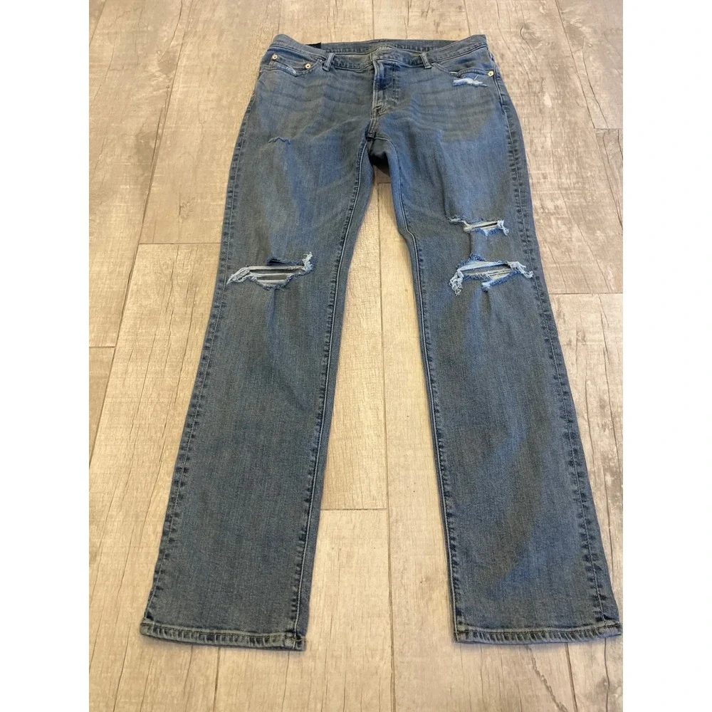 Abercrombie & Fitch Kennan Straight Distressed Stretch Jeans Blue 34x33‎